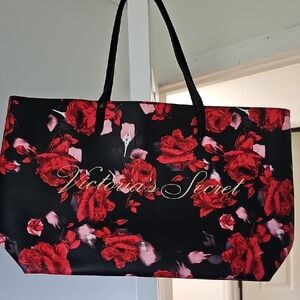 Victoria's Secret Black and Red Floral Tote Bag